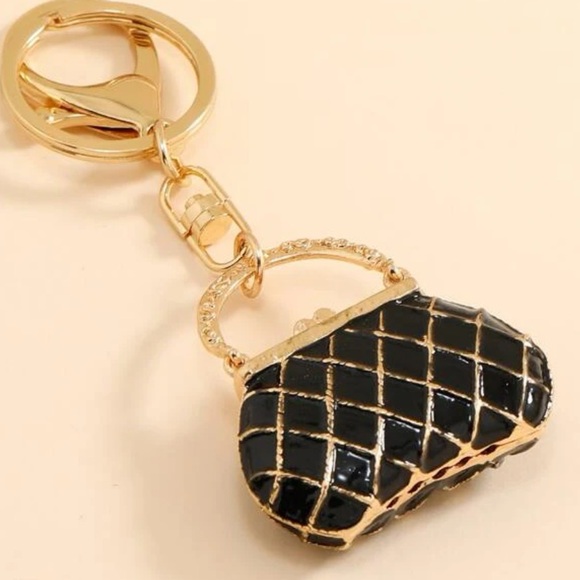 Black bag keychain bag charm Rhinestone accents - Picture 3 of 4